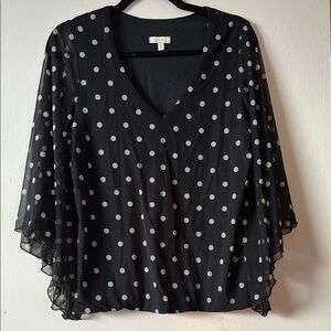 Polka Dot V-Neck Black Blouse